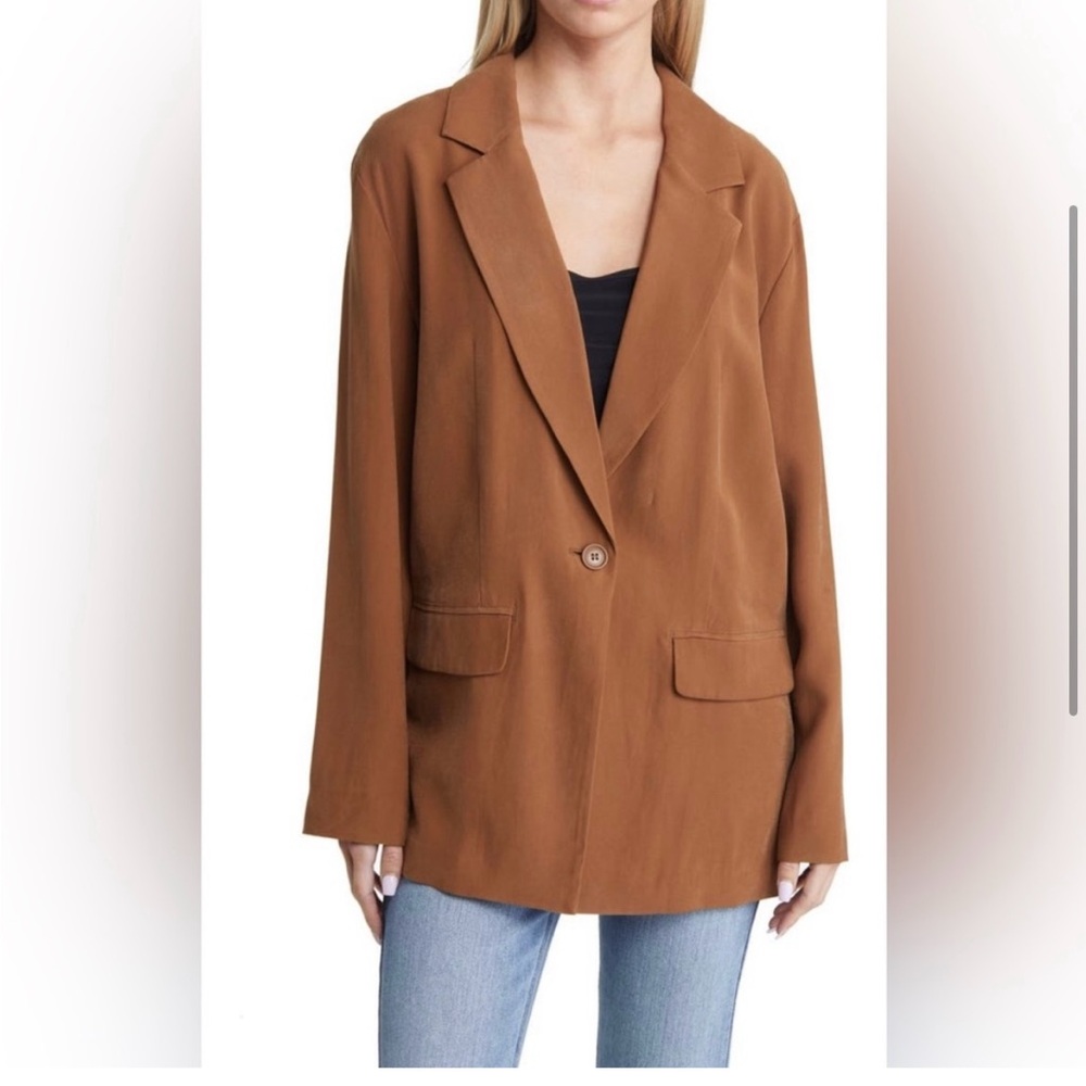 Open Edit Unstructured Blazer, Camel, Size M Worn… - image 2